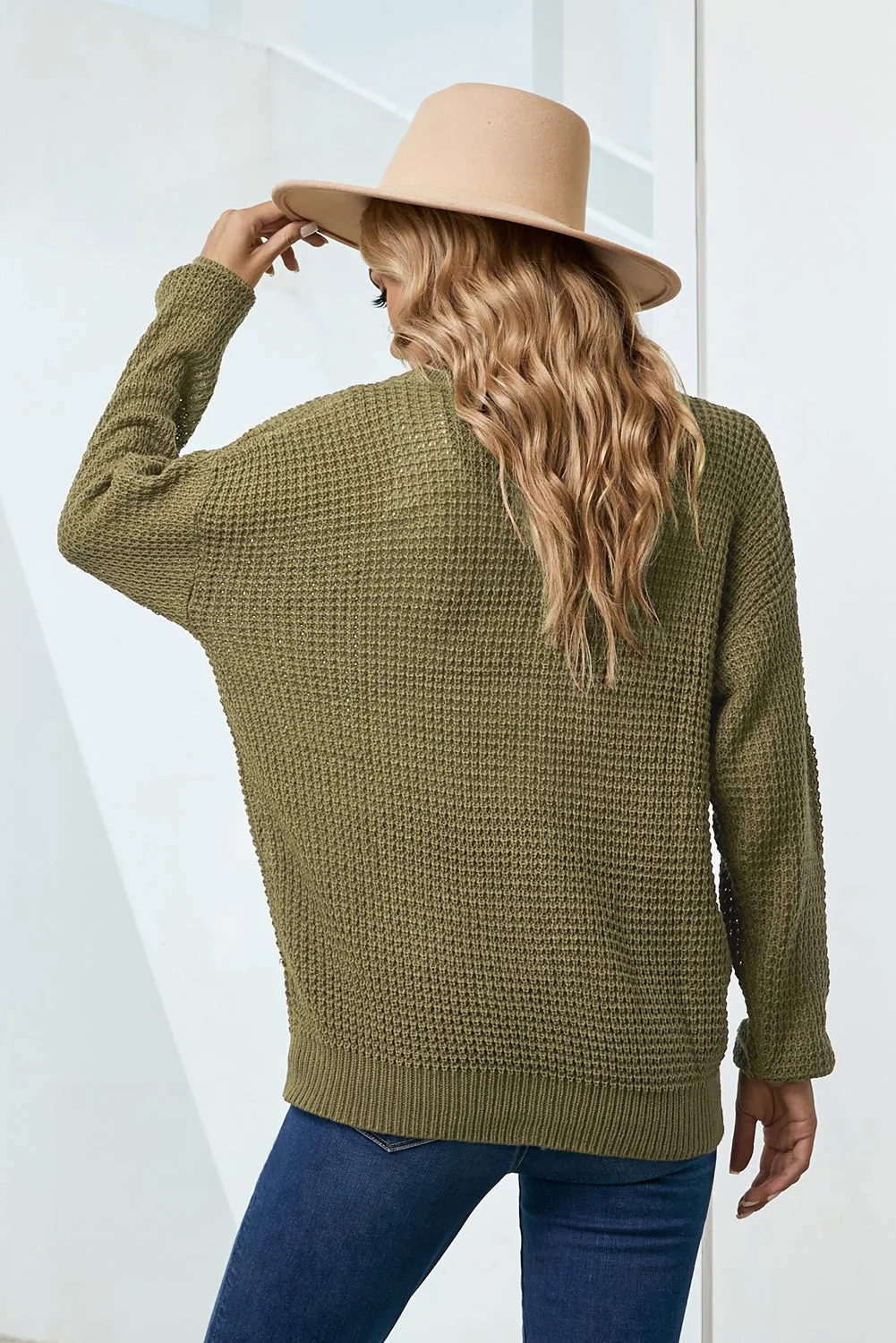 White Label Drop Shoulder Button Down Pocketed Knit V Neck Cardigan Mustard or Green