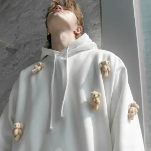 Wiaofellas  -  Men hoodies Homemade autumn casual long-sleeved loose student cartoon three-dimensional white bear sweatshirt men's hooded trend