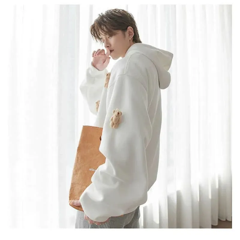 Wiaofellas  -  Men hoodies Homemade autumn casual long-sleeved loose student cartoon three-dimensional white bear sweatshirt men's hooded trend