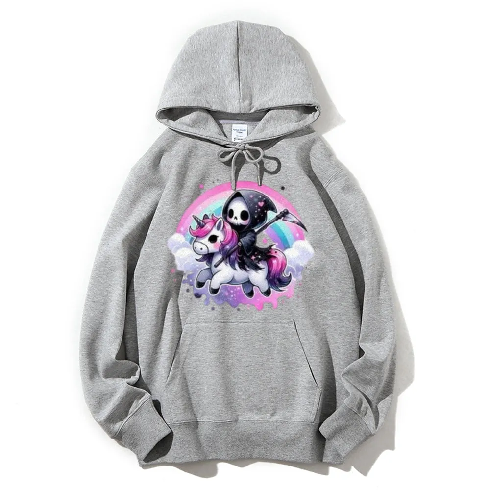 Women Cute Unicorn Skeleton Graphic Hoodies
