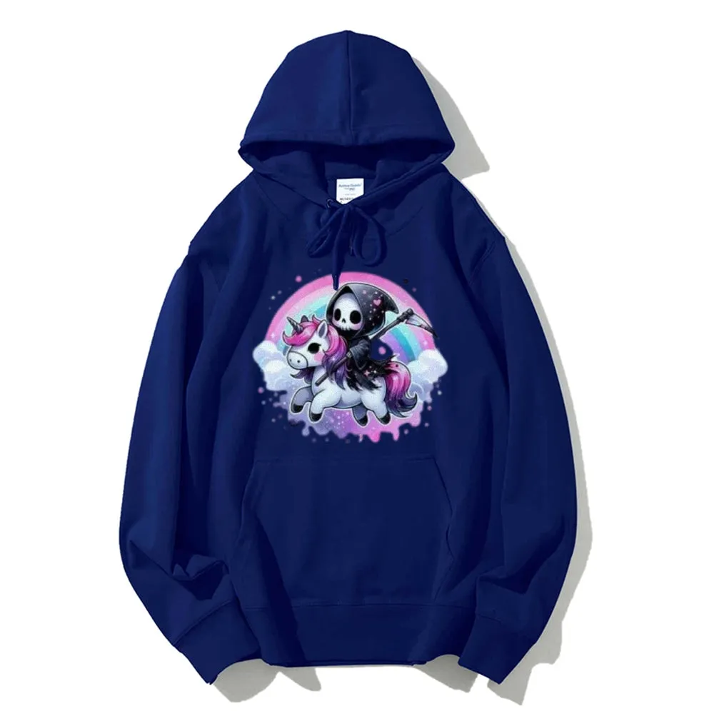 Women Cute Unicorn Skeleton Graphic Hoodies