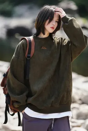 Women's and Men's Chamois Leather Sweatshirt – 2025 Autumn Winter Warm Fleece O-Neck Pullover, Outdoor Fashion for Couples