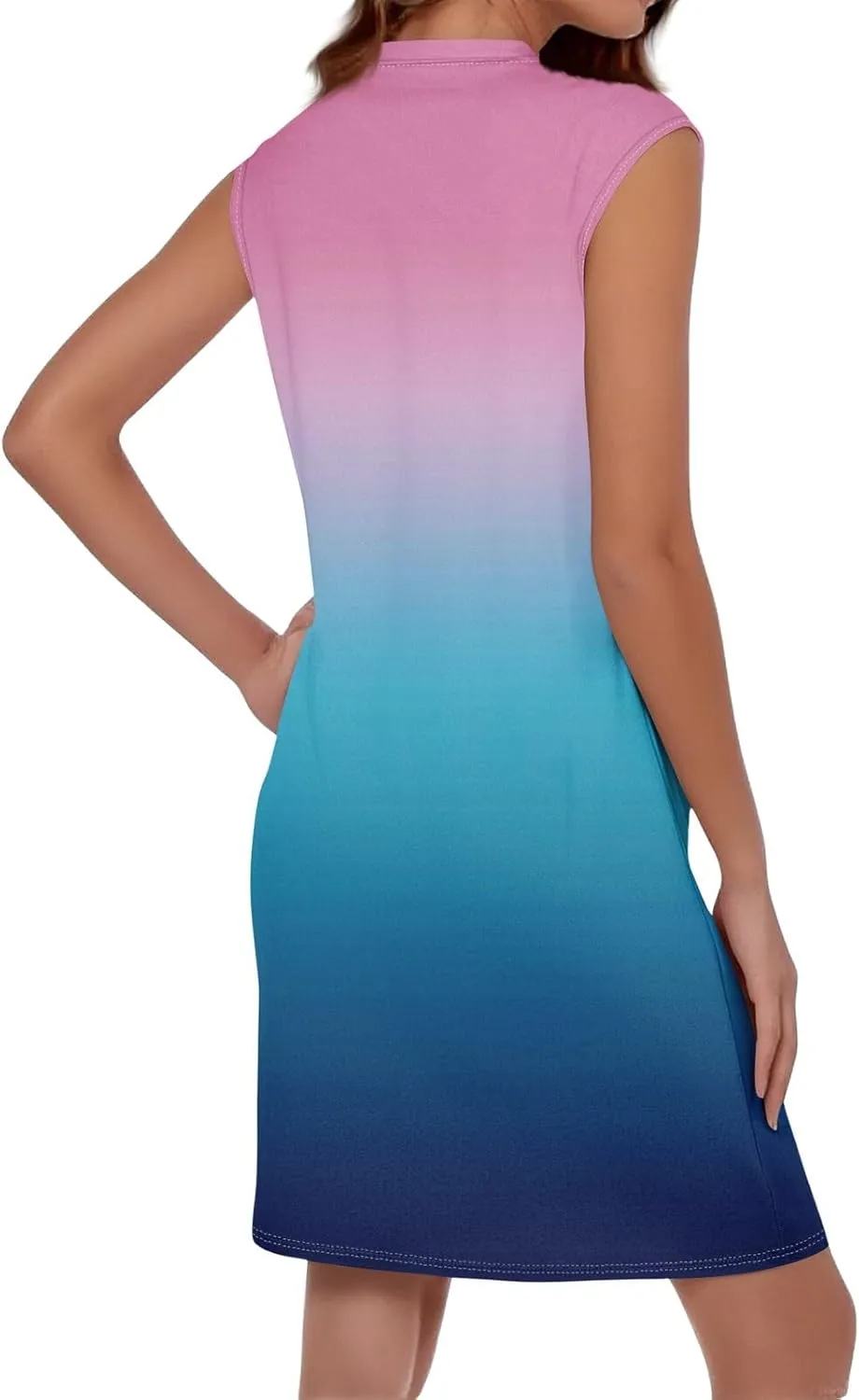 Womens Crew Neck Sleeveless Mini Dresses Printed Beach Vacation Pockets Dress 2025 Summer Casual Loose Sundress
