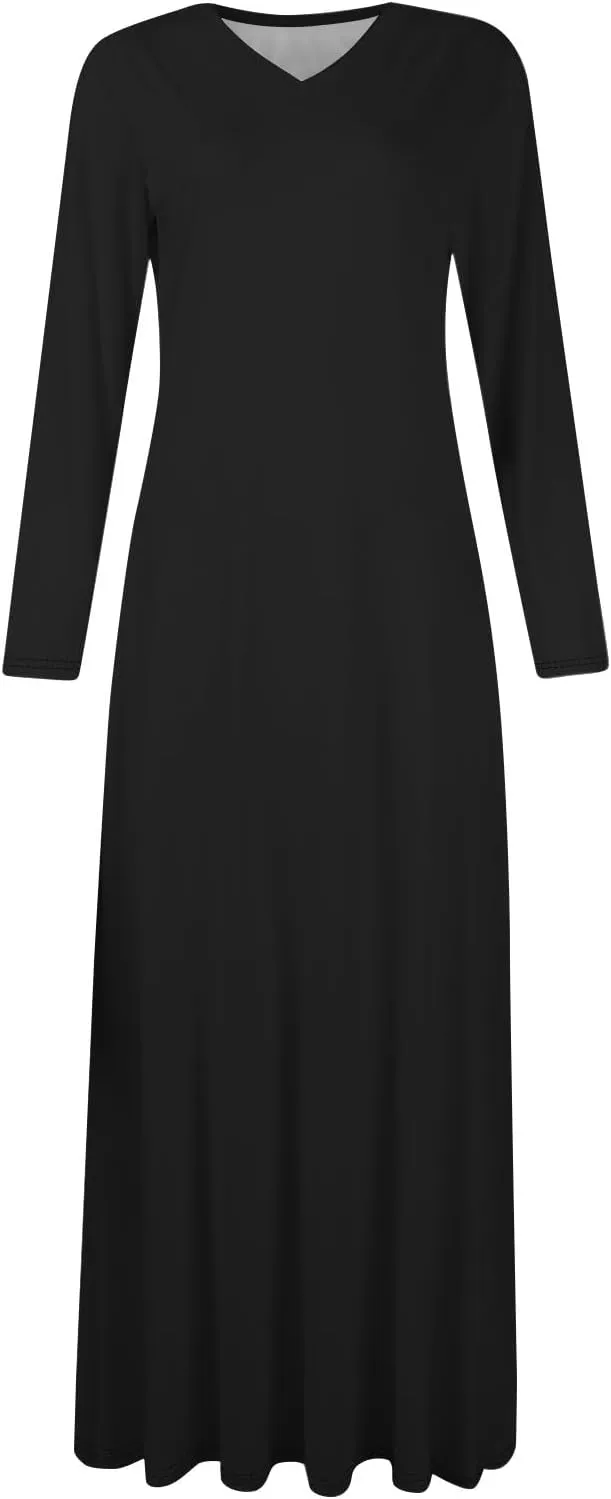 Womens Dresses for Wedding Guest 2025 Summer Long Sleeve V Neck Printed Maxi Dresses Casual Slim Fit Tunic Dress