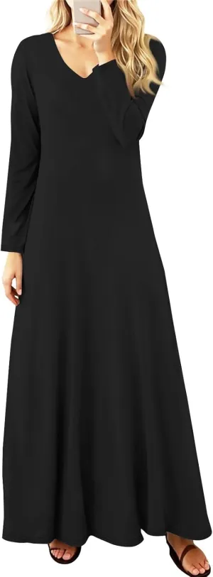 Womens Dresses for Wedding Guest 2025 Summer Long Sleeve V Neck Printed Maxi Dresses Casual Slim Fit Tunic Dress